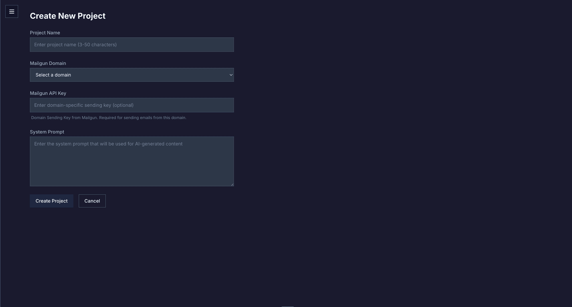 Create Project - Set up in seconds